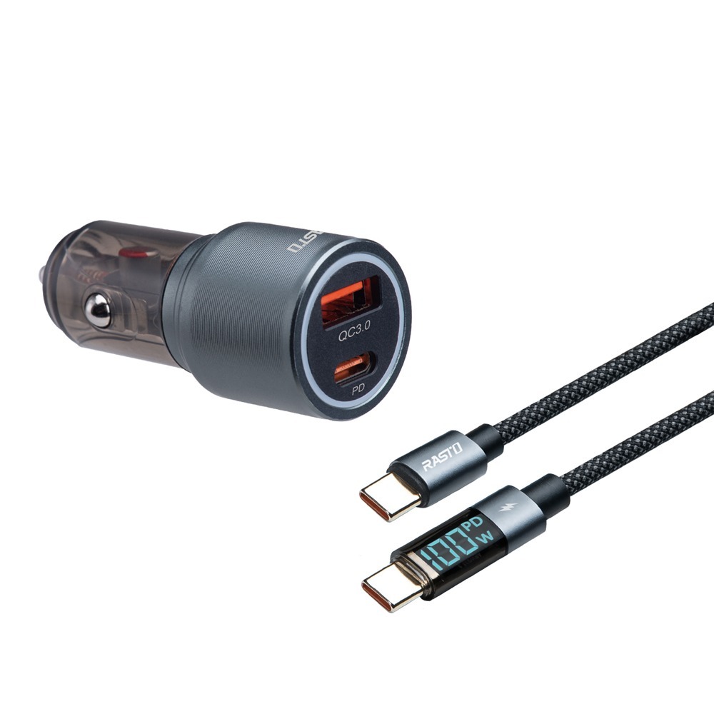 RASTO RB49 車用30W PD+QC3.0+100W C to C數顯快充傳輸充電組-細節圖2