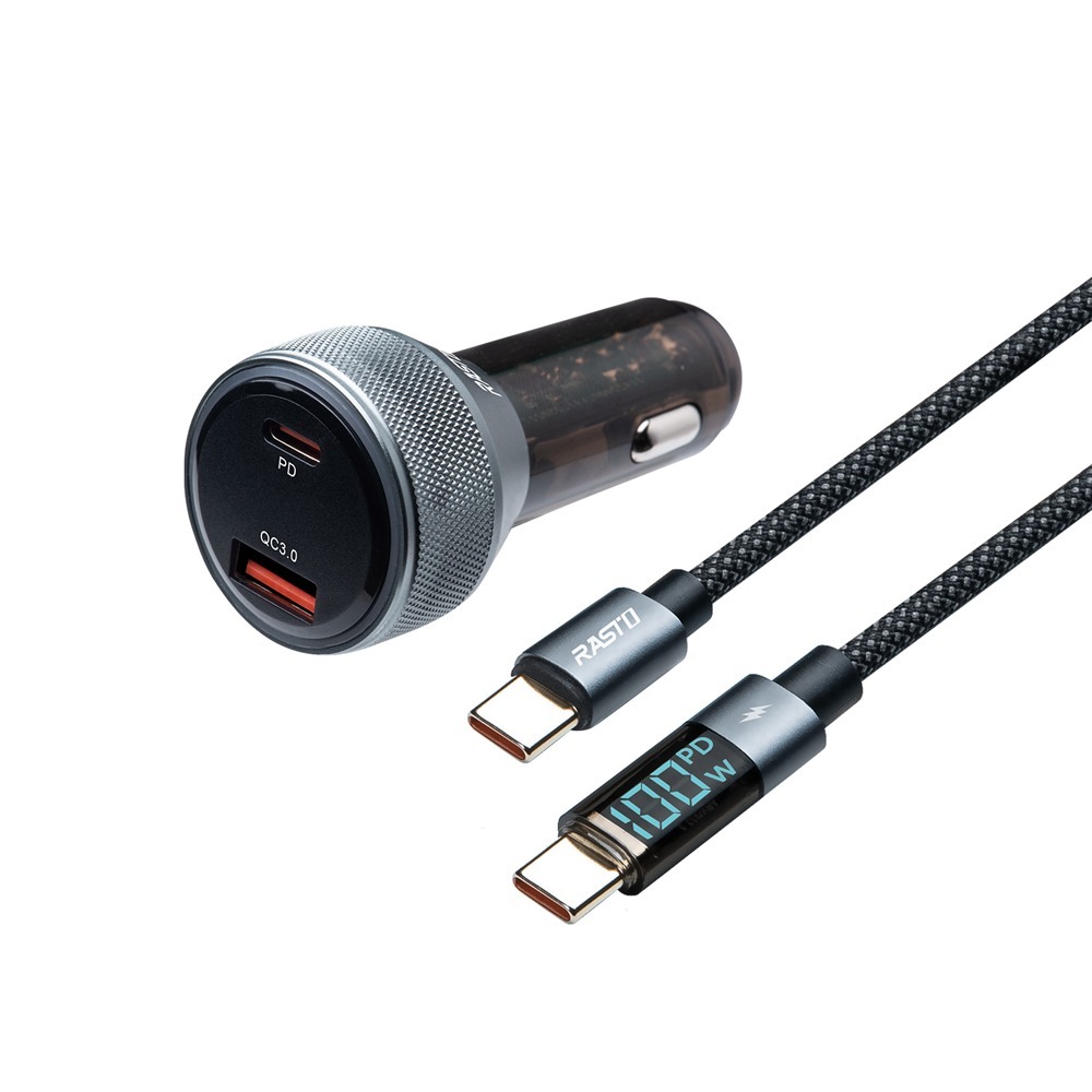 RASTO RB57 車用45W PD+QC3.0+100W C to C數顯快充傳輸充電組-細節圖2