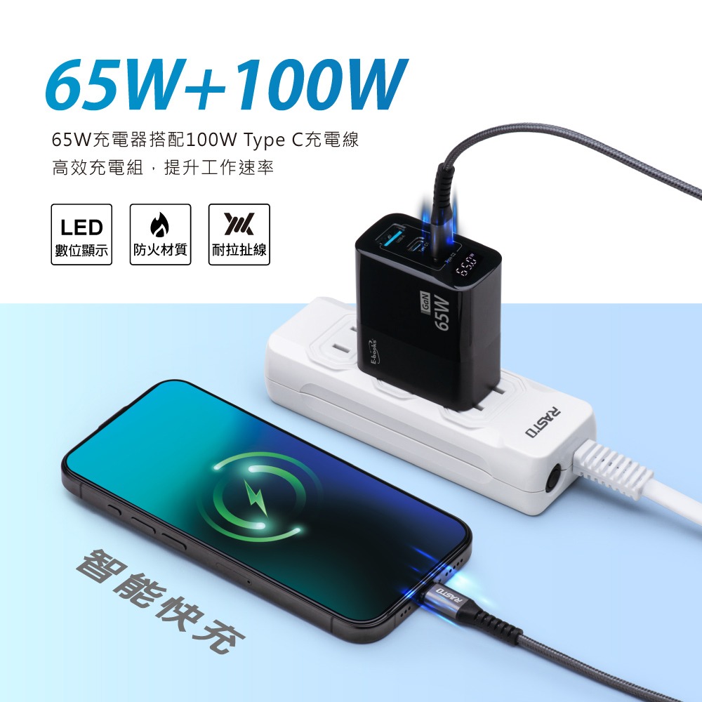 E-books B122 【台灣製造】數顯65W GaN氮化鎵+100W C to C極速快充傳輸線組-細節圖3