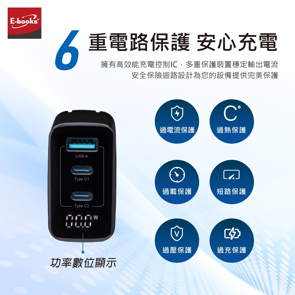 E-books B122 【台灣製造】數顯65W GaN氮化鎵+100W C to C極速快充傳輸線組-細節圖6