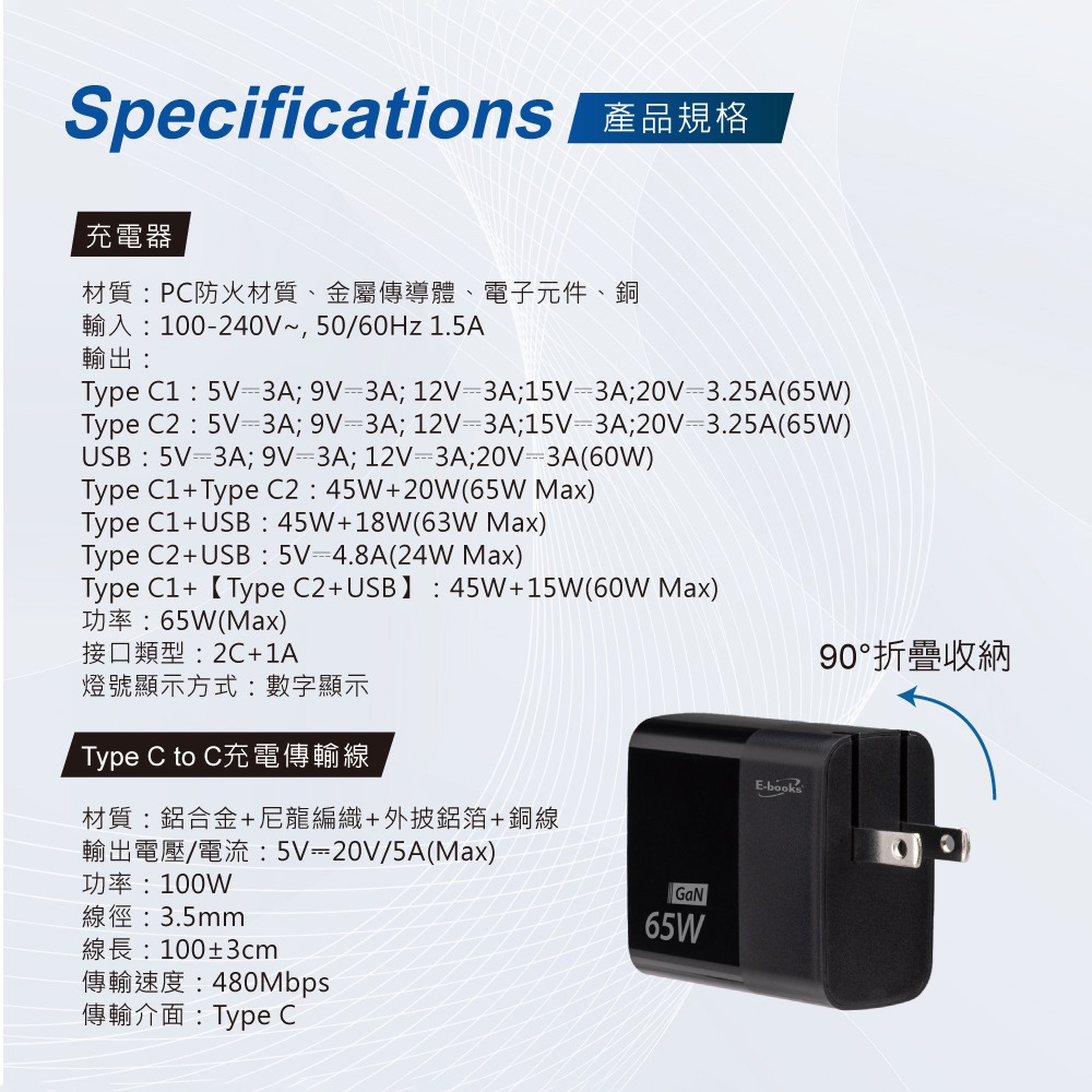 E-books B122 【台灣製造】數顯65W GaN氮化鎵+100W C to C極速快充傳輸線組-細節圖7