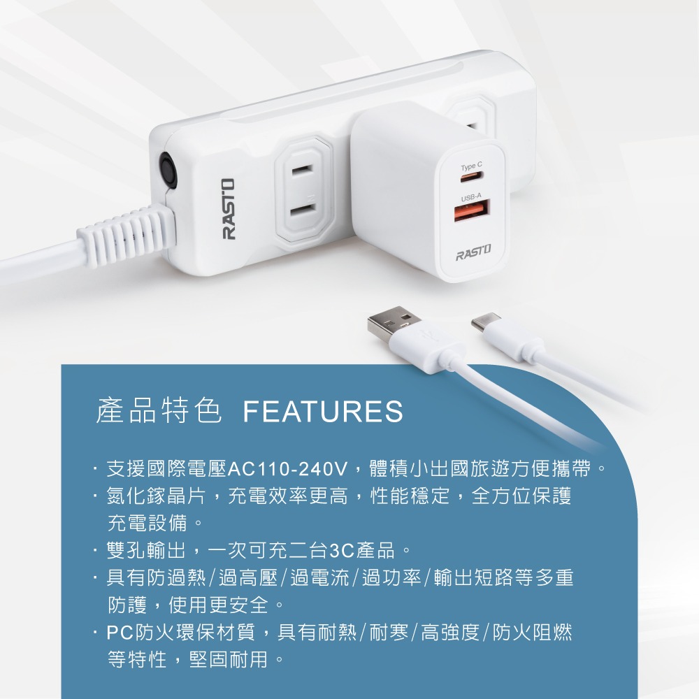 RASTO RB54 25W氮化鎵智能PD+QC3.0快速充電器-細節圖3