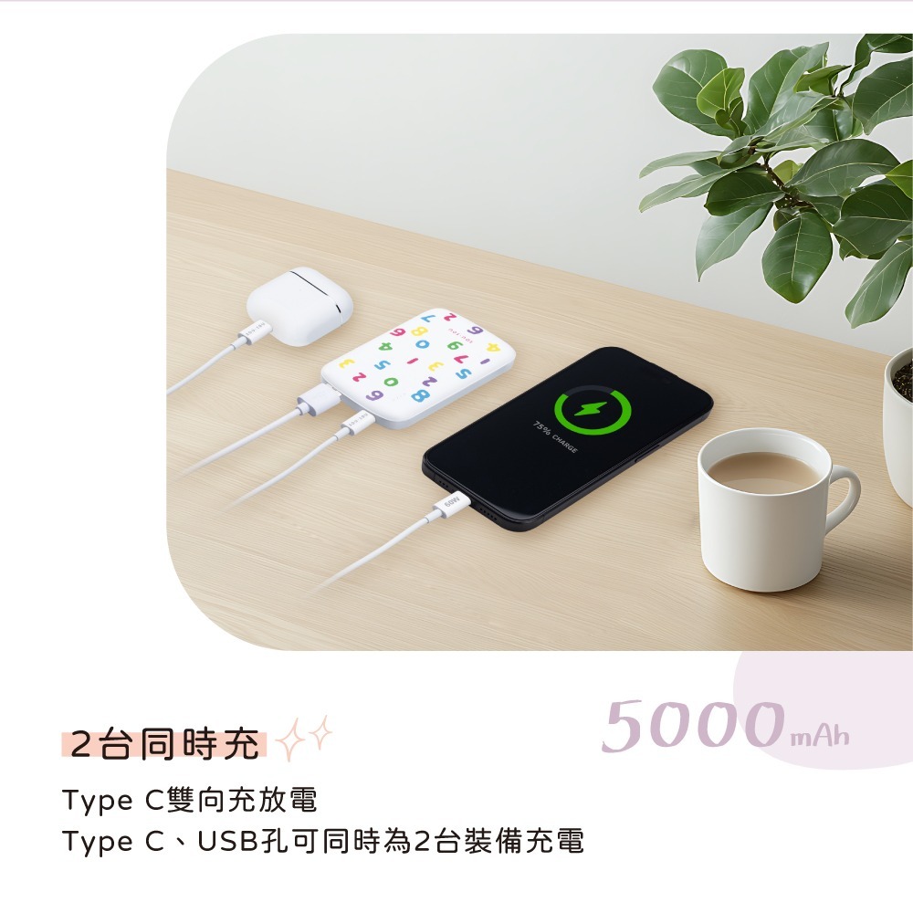 SOU．SOU十數昆 5000mAh 超薄 Type C 雙輸出行動電源+60W C to C 快充傳輸線-細節圖5