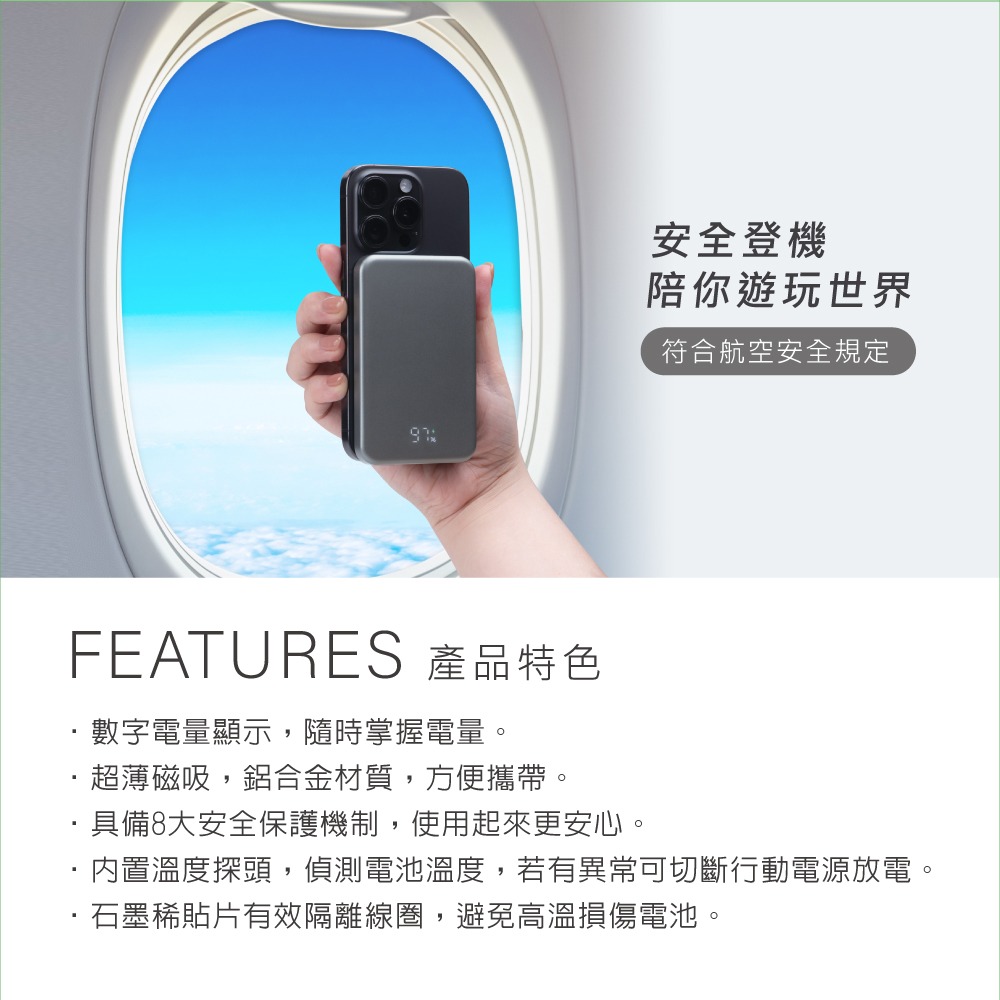 B123【台灣製造】石墨烯技術超薄鋁製磁吸數顯5000mAh行動電源-細節圖4