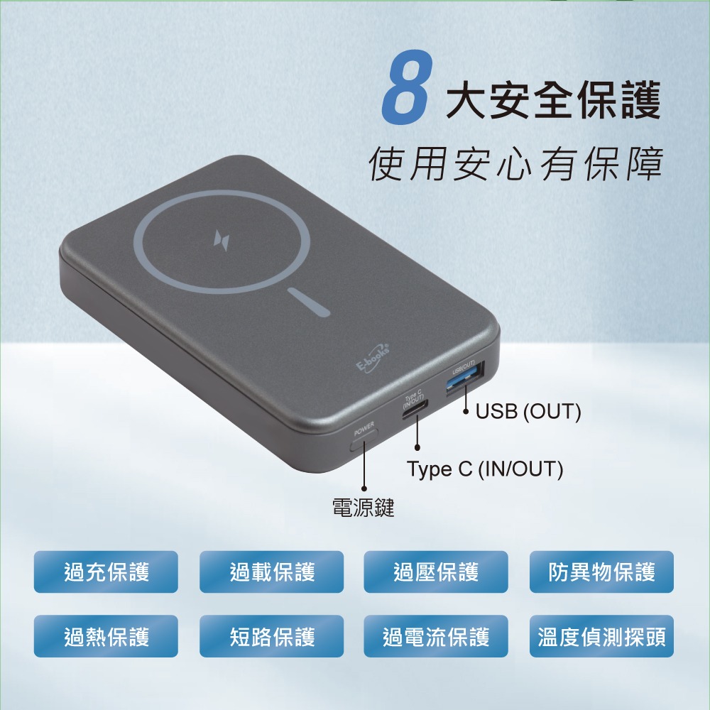 E-books B124【台灣製造】石墨烯技術三輸出鋁製磁吸數顯10000mAh行動電源-細節圖6