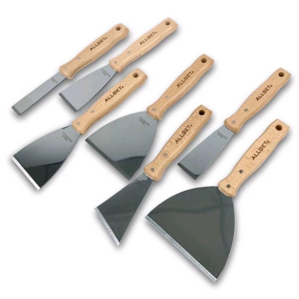 【ALLGET】高硬度不鏽鋼刮刀 油漆刮刀 鏟刀 漆刀 刮漆 鏟壁癌 除殘膠 白鐵刮刀 木柄刮刀 尺寸齊全-細節圖3