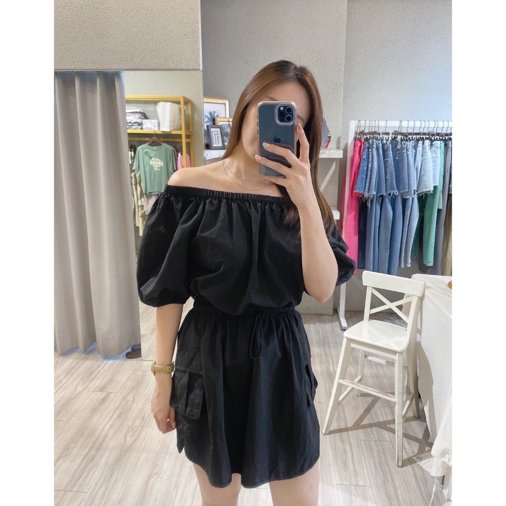 一字領口袋連身洋裝-細節圖3