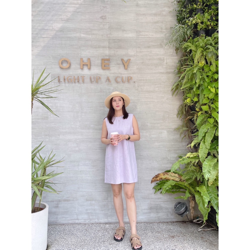 後綁帶亞麻背心洋裝-細節圖2