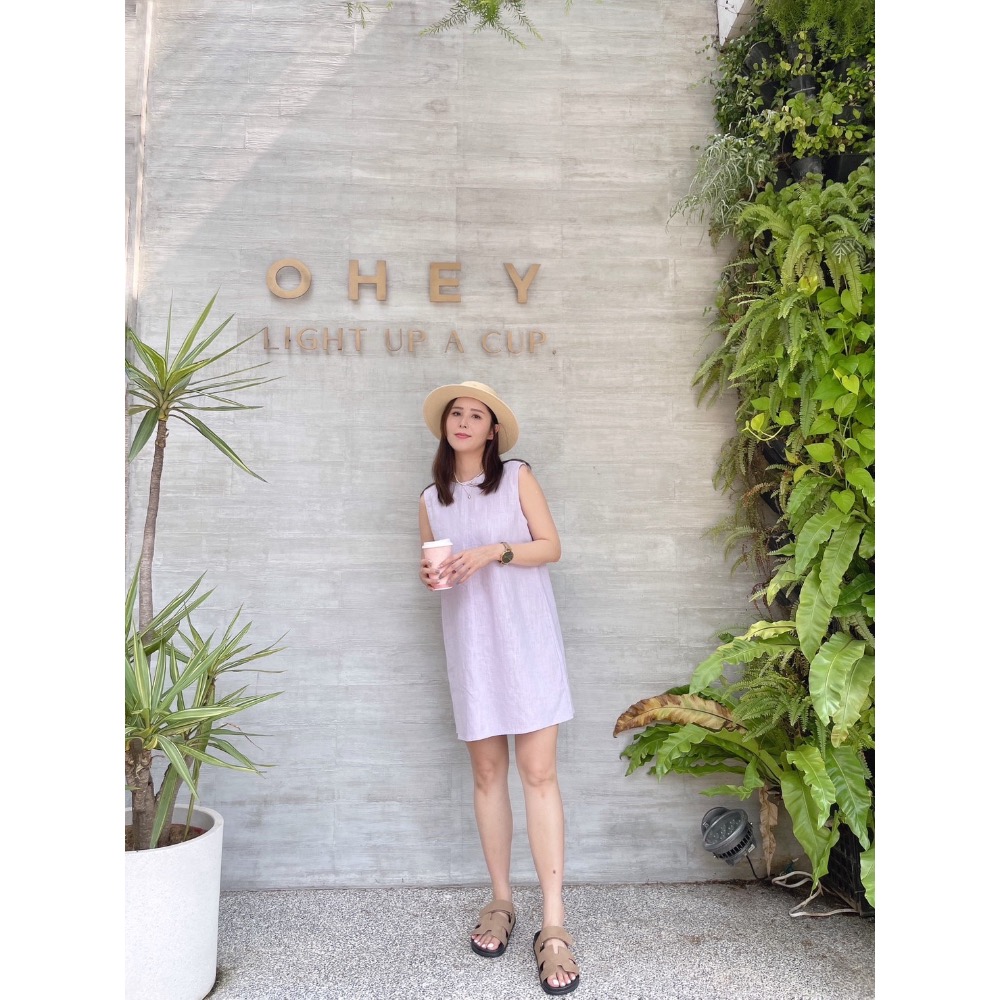 後綁帶亞麻背心洋裝-細節圖4