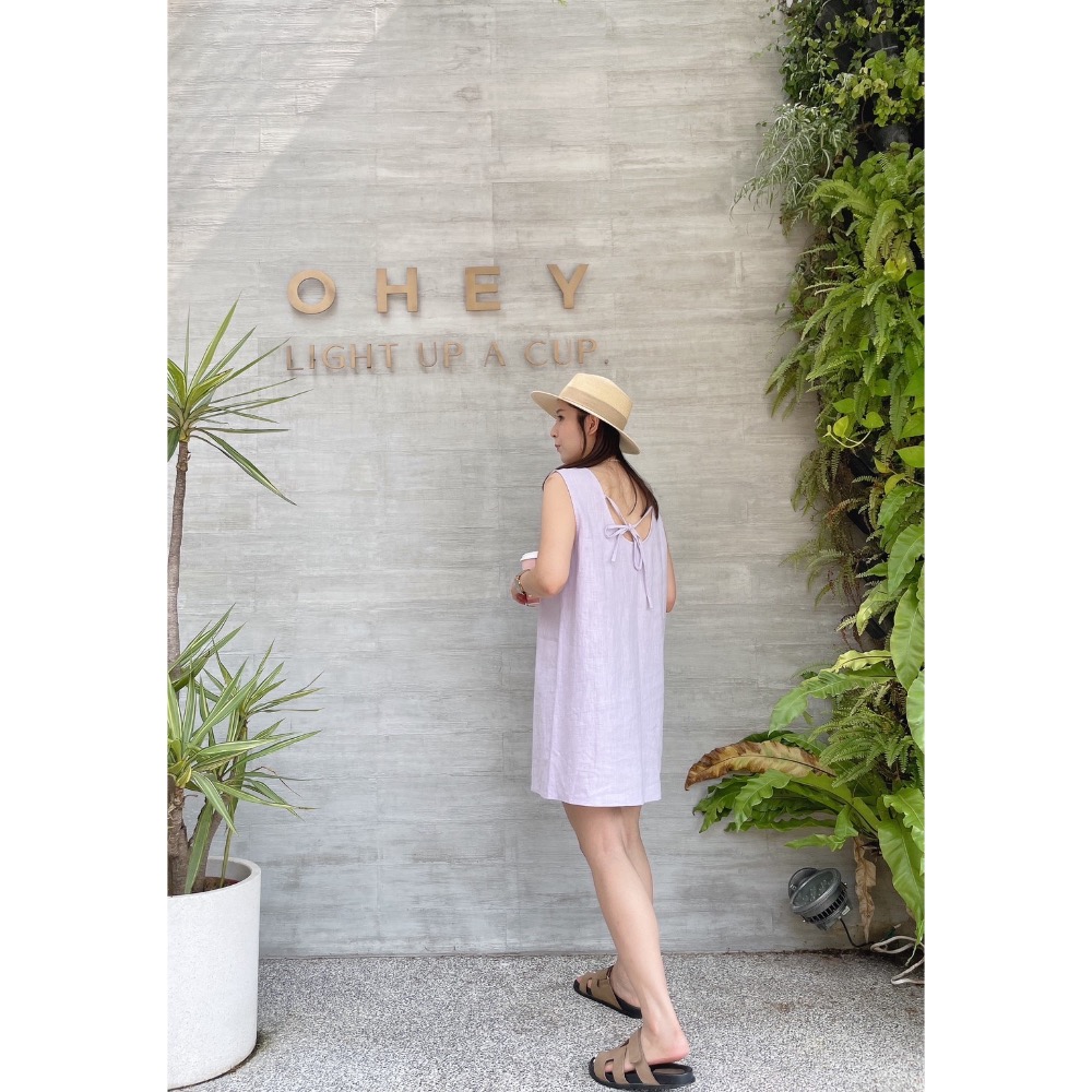 後綁帶亞麻背心洋裝-細節圖6