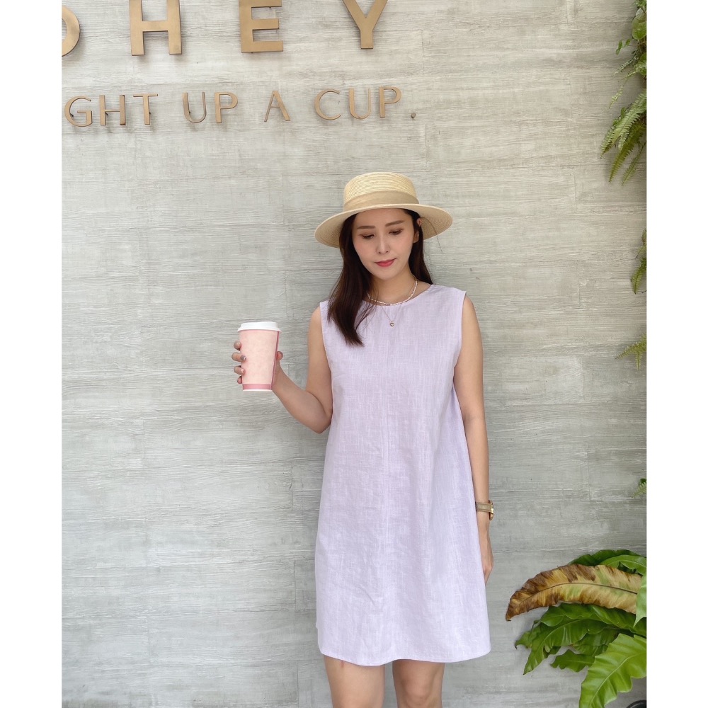 後綁帶亞麻背心洋裝-細節圖7