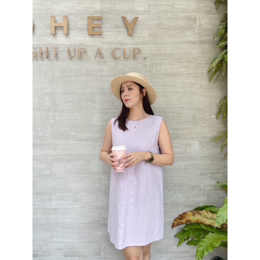 後綁帶亞麻背心洋裝-細節圖8