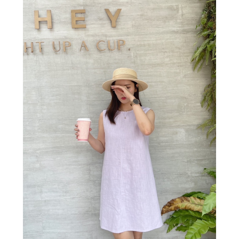 後綁帶亞麻背心洋裝-細節圖9