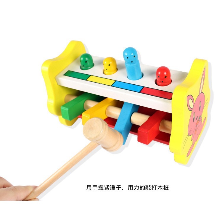 現貨《寶寶玩具】兒童木製早教益智玩具 ♥ 打擊飛人 ♥ 敲打玩具 ♥ 打樁台 嬰兒過家家 商檢合格-細節圖2