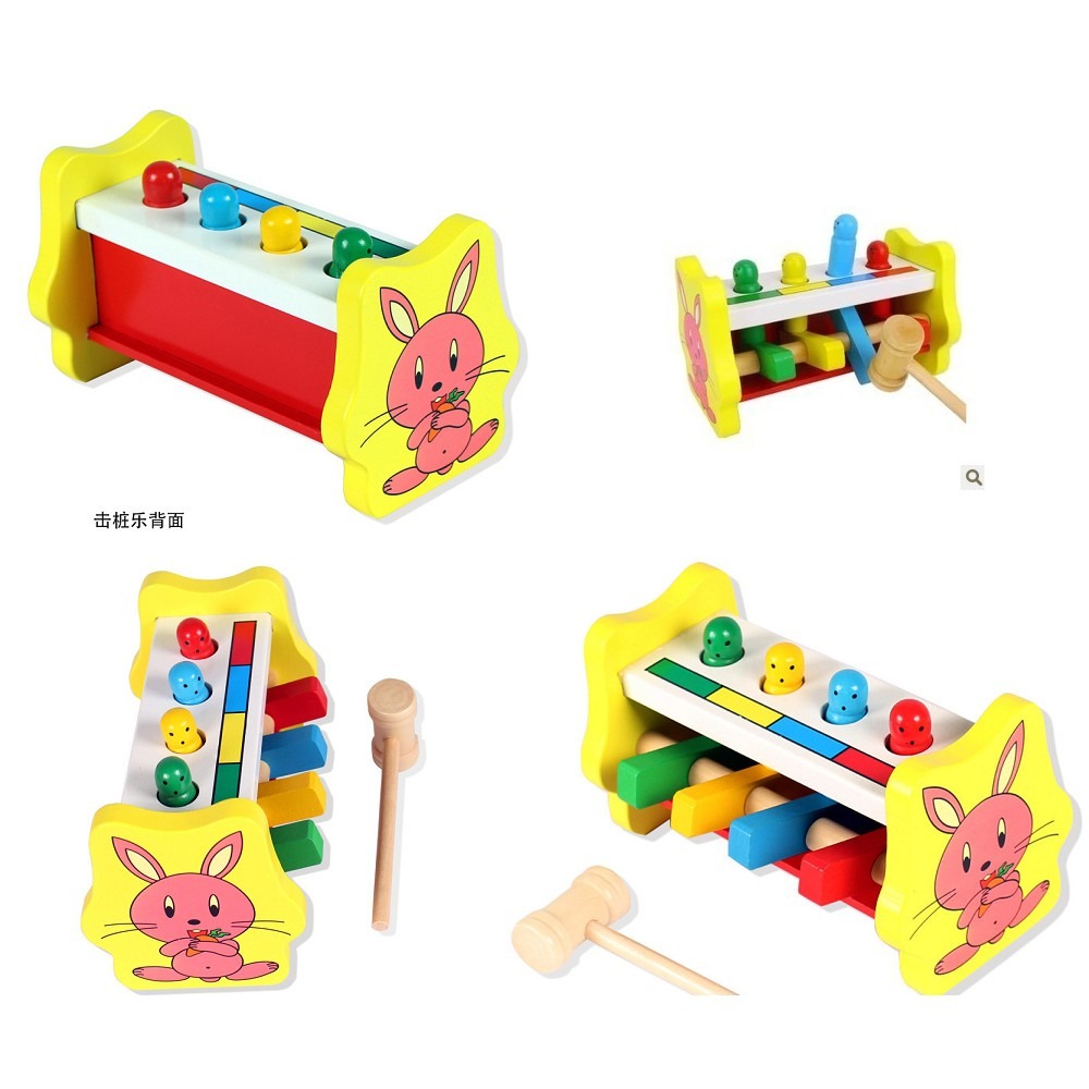 現貨《寶寶玩具】兒童木製早教益智玩具 ♥ 打擊飛人 ♥ 敲打玩具 ♥ 打樁台 嬰兒過家家 商檢合格-細節圖9