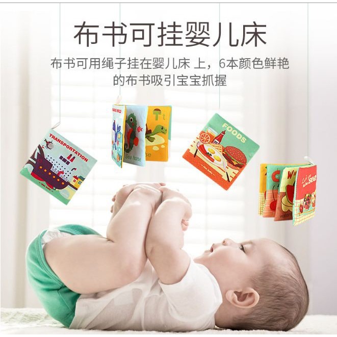 亞馬遜益智啟蒙布書  寶寶布書】6本一套♥ 撕不爛帶響紙 英文版布書-細節圖3