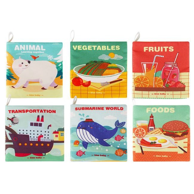 亞馬遜益智啟蒙布書  寶寶布書】6本一套♥ 撕不爛帶響紙 英文版布書-細節圖4