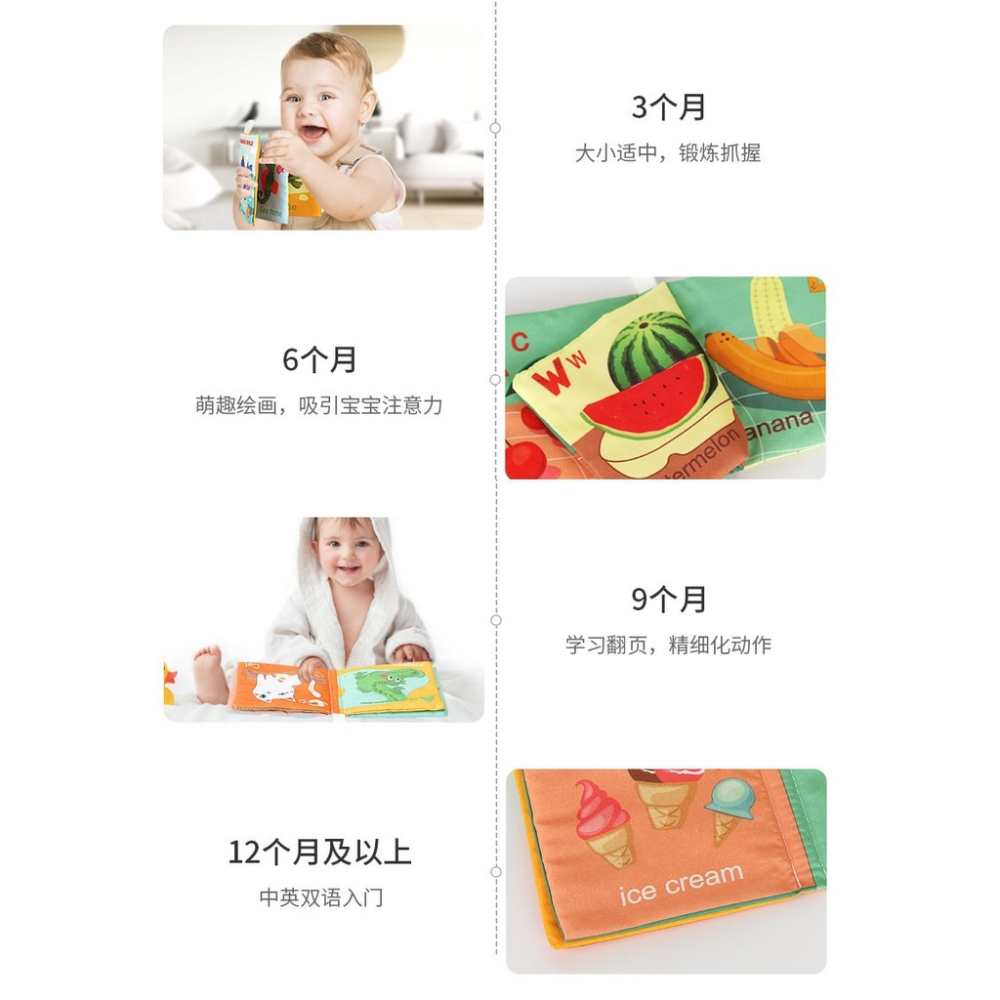 亞馬遜益智啟蒙布書  寶寶布書】6本一套♥ 撕不爛帶響紙 英文版布書-細節圖7