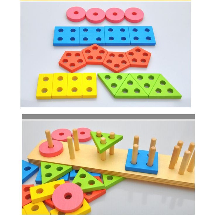 現貨《幼兒玩具】長形木質幾何形狀套柱 ♥ 顏色形狀認知配對 ♥ 拆裝組合 五種顏色和形狀 益智 學習 蒙式教具 玩具-細節圖4