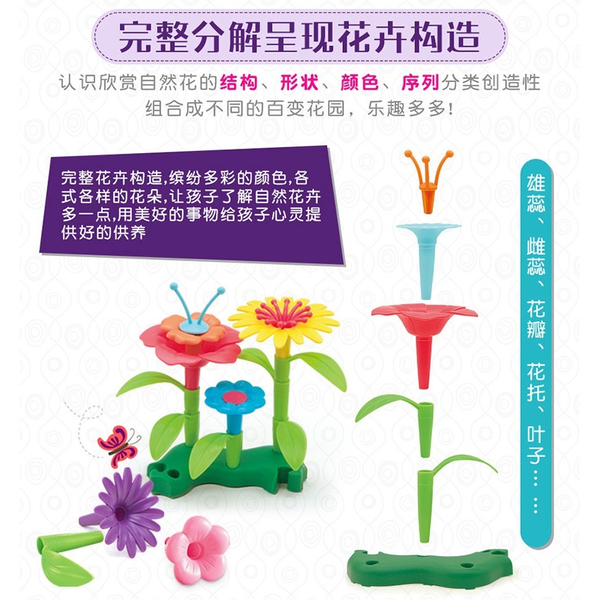 現貨《兒童玩具】百變拼插花園世界套裝 ♥ 兒童益智 智力開發 DIY拼裝 玩具 ♥ 花卉 花朵 花拼圖 商檢合格-細節圖4