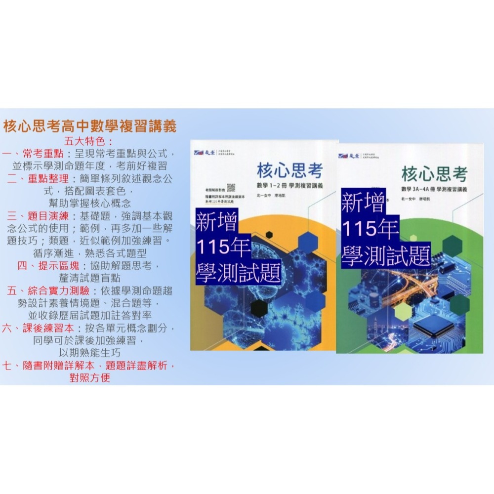 <全新>[升大學學測複習講義]晟景114學測<核心思考>高中數學(1-2)冊 3A-4A 3B-4B 系統解說題型整合-細節圖2