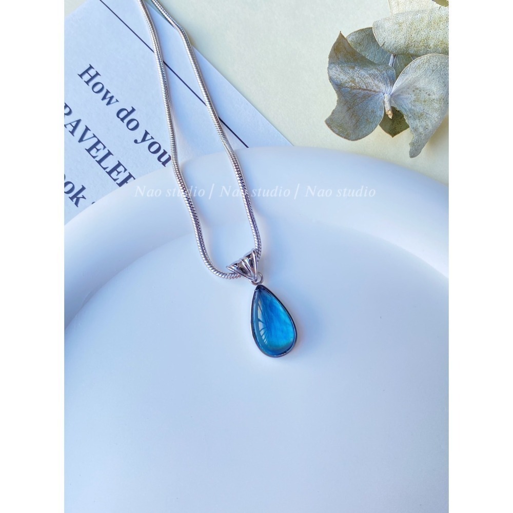 法式剔透森林綠藍眼睛水滴項鍊-細節圖2