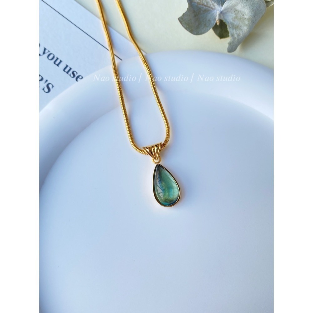 法式剔透森林綠藍眼睛水滴項鍊-細節圖3