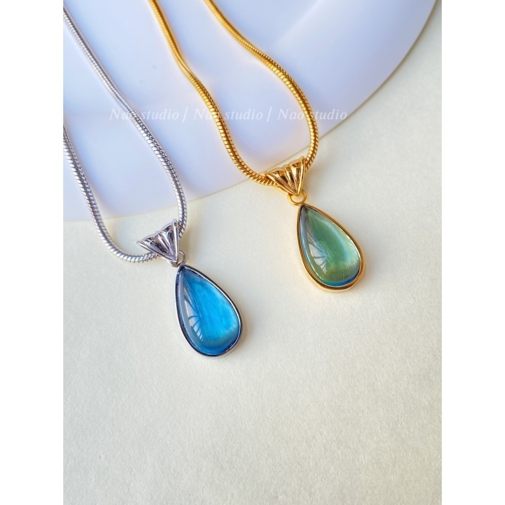 法式剔透森林綠藍眼睛水滴項鍊-細節圖4