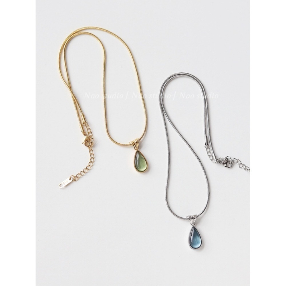 法式剔透森林綠藍眼睛水滴項鍊-細節圖5