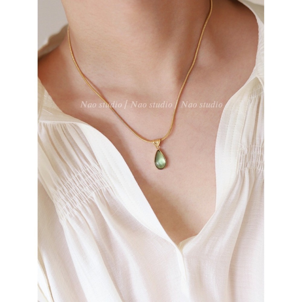 法式剔透森林綠藍眼睛水滴項鍊-細節圖6