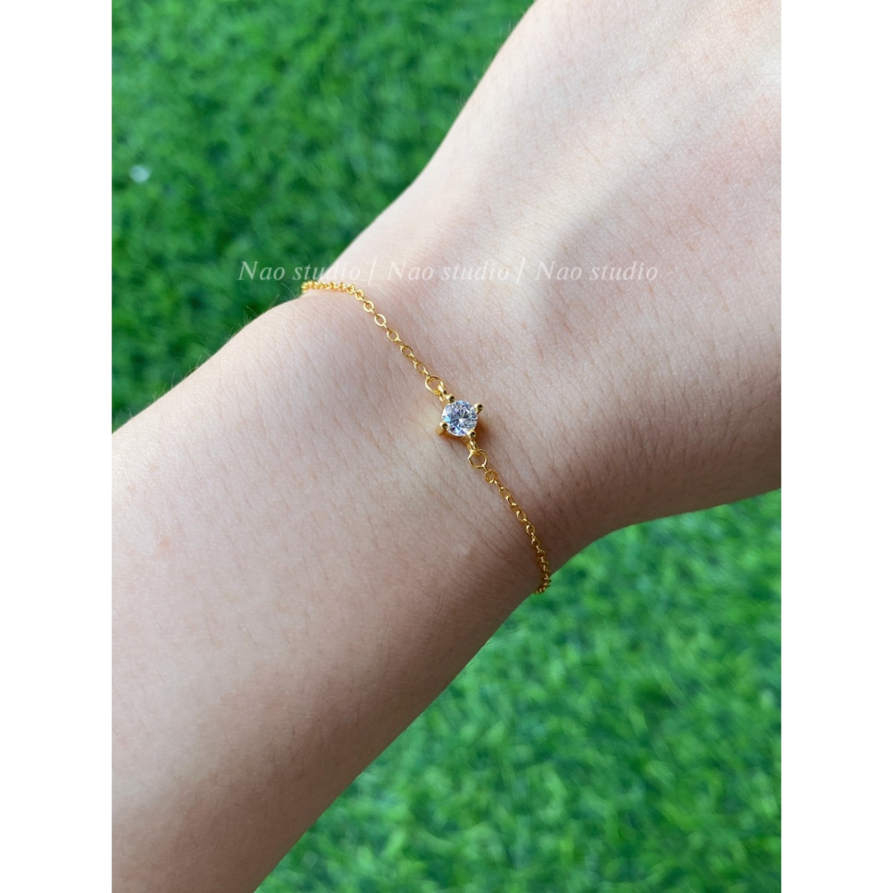 純銀鍍14k金經典單鑽手鍊-細節圖2