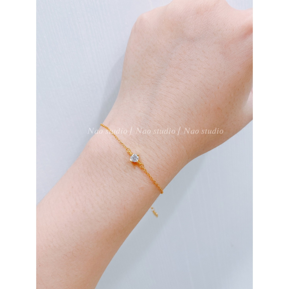 純銀鍍14k金經典單鑽手鍊-細節圖3