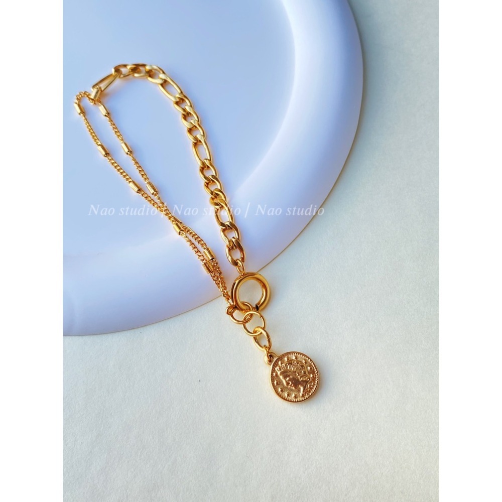 復古質感人像圓牌吊墜手鍊-細節圖2