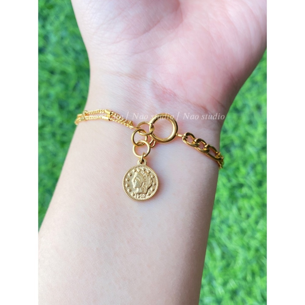 復古質感人像圓牌吊墜手鍊-細節圖3