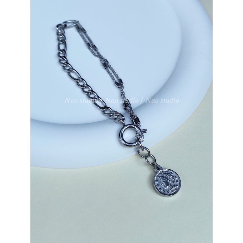 復古質感人像圓牌吊墜手鍊-細節圖5