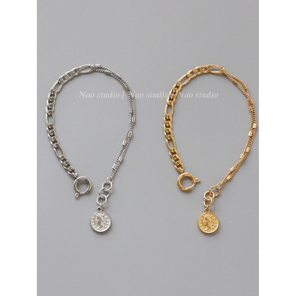 復古質感人像圓牌吊墜手鍊-細節圖7