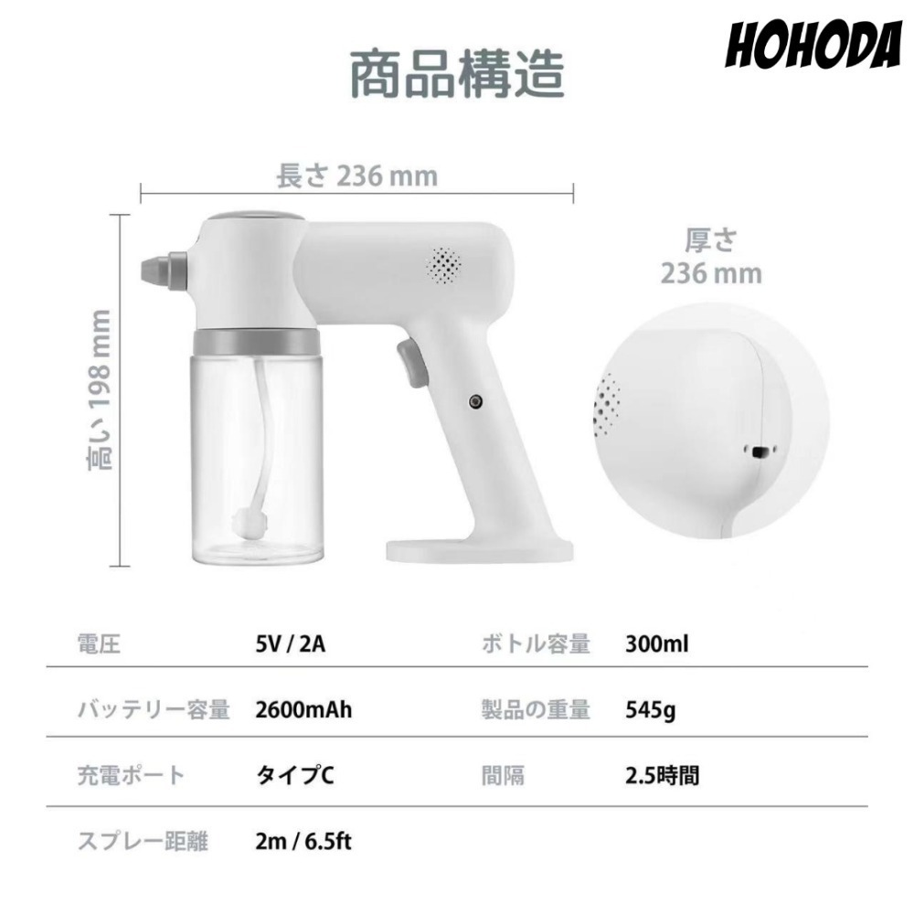 HOHODA 2022新款專利 奈米級 沃爾瑪熱銷 噴霧槍 酒精槍 消毒 酒精 噴霧機 手持 消毒槍-細節圖8