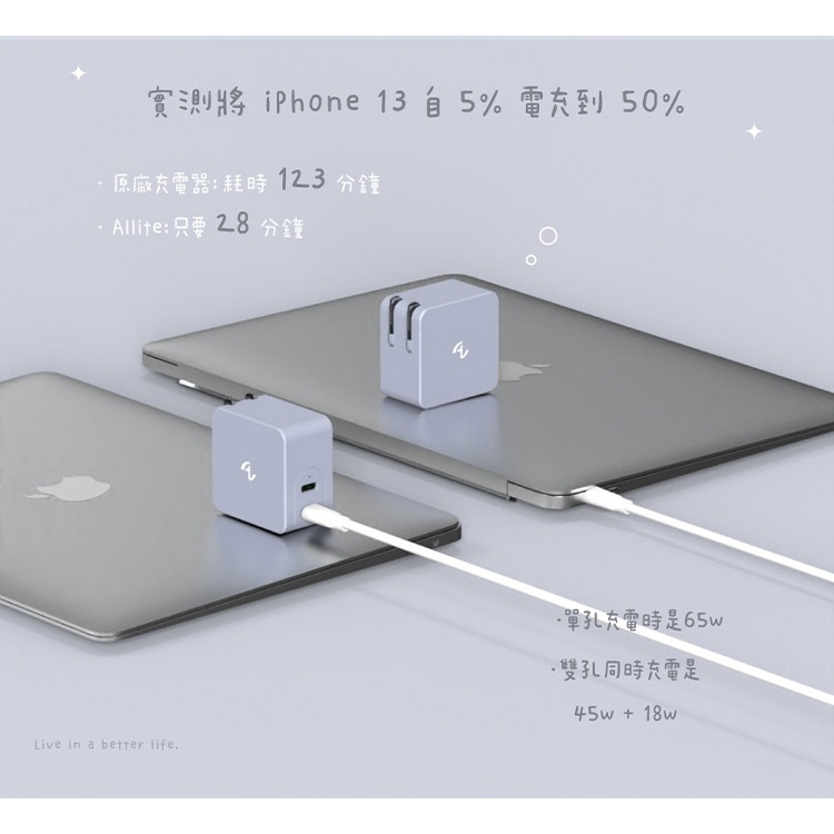 𝐀𝐥𝐥𝐢𝐭𝐞 65𝐰 氮化鎵 雙孔 快充 雙孔 PD 快充頭 PD 手機 充電器 可充筆電 充電頭-細節圖8