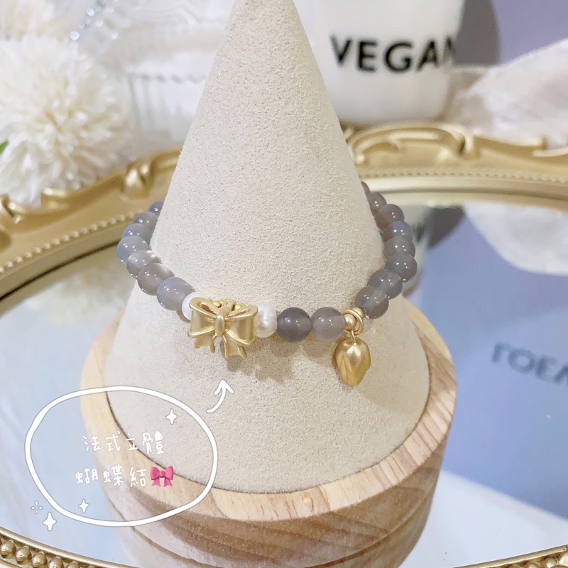 新品 灰瑪瑙、立體法式🎀蝴蝶結、沙金消光工藝、蓮花、霧灰色、灰瑪瑙-細節圖2