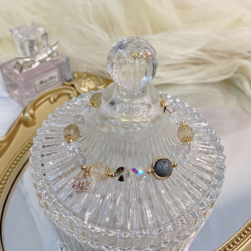 黃髮晶🌙幽靈晶🌙灰月光石 水晶手鏈 手串 質感 零死角 精緻 鋯石球 顯手白 手鍊🤍偏財 化解小人 事業-細節圖6