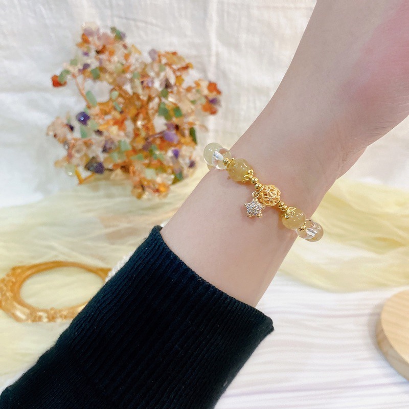 黃髮晶 天然水晶 手鍊 精緻微鑲星星🌟招財之石、祈福水晶、使人積極、創業、增強事業心、企圖心-細節圖2