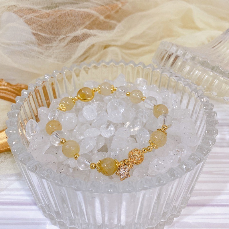 黃髮晶 天然水晶 手鍊 精緻微鑲星星🌟招財之石、祈福水晶、使人積極、創業、增強事業心、企圖心-細節圖4