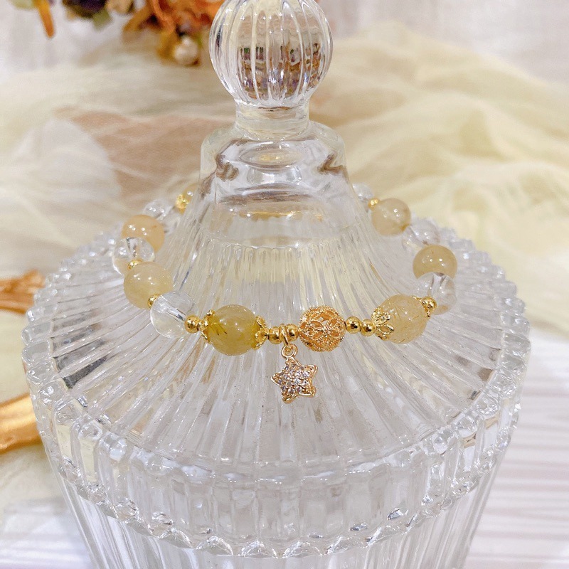 黃髮晶 天然水晶 手鍊 精緻微鑲星星🌟招財之石、祈福水晶、使人積極、創業、增強事業心、企圖心-細節圖5