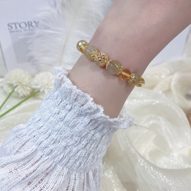 黃水晶💛5A級金髮晶、六字箴言 金屬配件、招財必備、水晶手鍊、提升運氣、招財色水晶、顯白手鏈-細節圖3