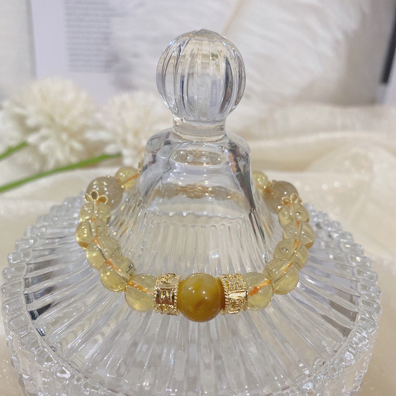 黃水晶💛5A級金髮晶、六字箴言 金屬配件、招財必備、水晶手鍊、提升運氣、招財色水晶、顯白手鏈-細節圖4