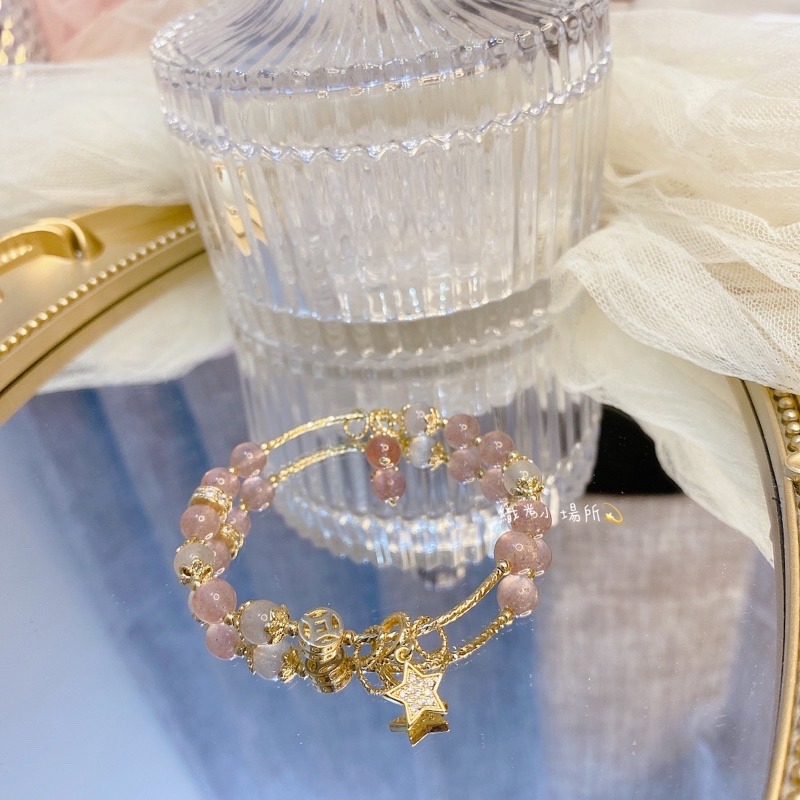 星星總是在發光🌟草莓晶灰月光石手鍊 招桃花 脫單 幫助吸引好緣份 增加個人魅力-細節圖2