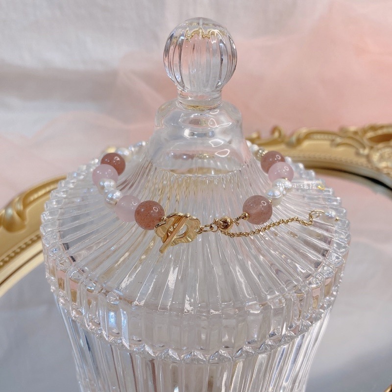 草莓晶💕粉晶水晶手鍊 搭配白水晶、淡水珍珠、簍空金球、小花🌼-細節圖3