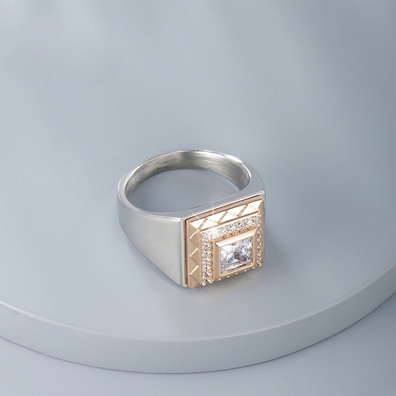 個性幾何鑲鋯霸氣戒指男歐美時尚復古精緻男士氣質指環-細節圖3