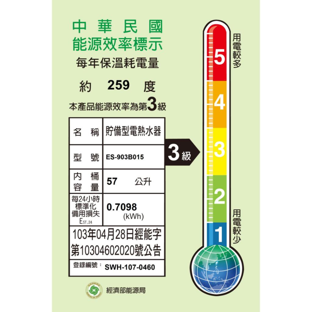 ☆水電材料王☆電光牌 TENCO ES-83B015 電能熱水器 15 加侖 掛式 單相 ES83B015 部分地區免運-細節圖3