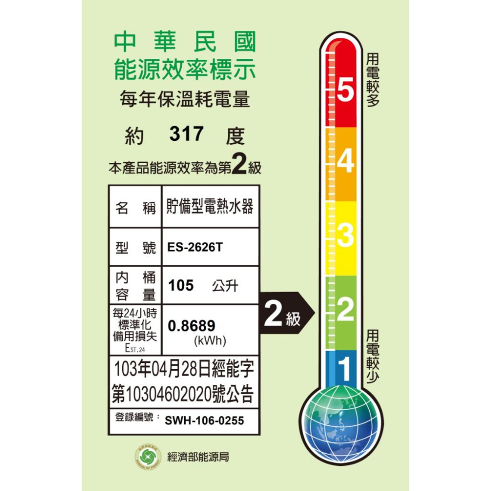 ☆水電材料王☆ 詢價優惠 原廠保固 ES2626T ES-2626T 怡心牌 電熱水器-細節圖5